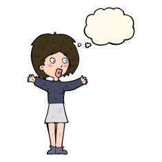cartoon worried woman with thought bubble N58