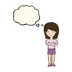 cartoon friendly girl rolling eyes with thought bubble N8