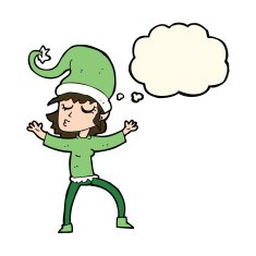 santa's helper cartoon with thought bubble N8
