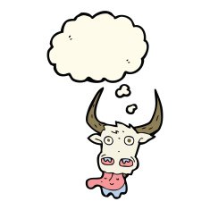 cartoon cow face with thought bubble N8