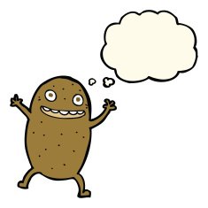 cartoon happy potato with thought bubble N7