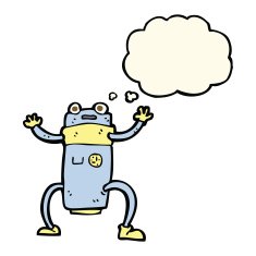 cartoon robot with thought bubble N108