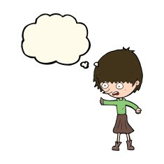 cartoon woman stressing out with thought bubble N13