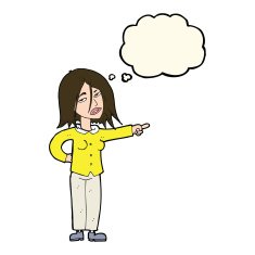 cartoon woman pointing with thought bubble N148