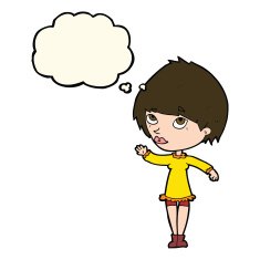 cartoon woman waving with thought bubble N253