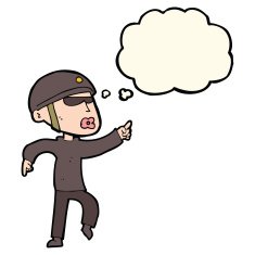 cartoon man in bike helmet pointing with thought bubble N6