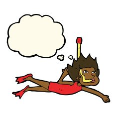 cartoon swimmer with snorkel thought bubble N6