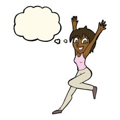cartoon excited woman with thought bubble N101