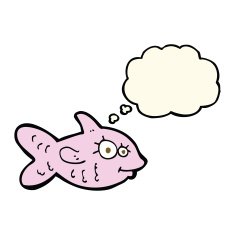 cartoon happy fish with thought bubble N17