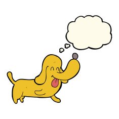 cartoon happy dog with thought bubble N58