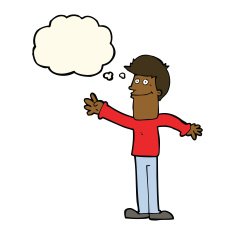cartoon happy man waving with thought bubble N26