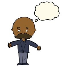 cartoon bald man with open arms thought bubble N7