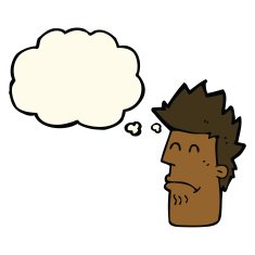 cartoon man feeling sick with thought bubble N5