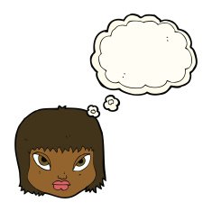 cartoon annoyed face with thought bubble N7