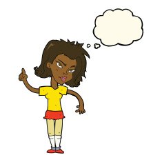 cartoon woman with idea thought bubble N175