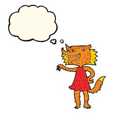 cartoon fox girl with thought bubble N4