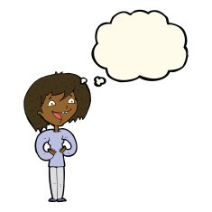 cartoon excited woman with thought bubble N102