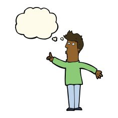 cartoon man advising caution with thought bubble N7
