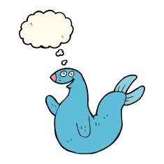 cartoon happy seal with thought bubble N13