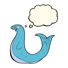 cartoon happy seal with thought bubble N14