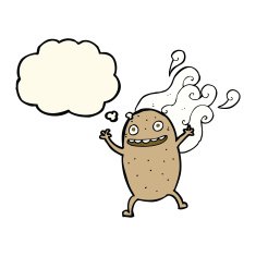 cartoon happy potato with thought bubble N8