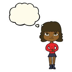 cartoon happy woman with thought bubble N181