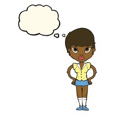 cartoon annoyed girl with thought bubble N16
