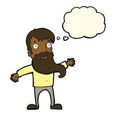 cartoon man with beard waving thought bubble N6