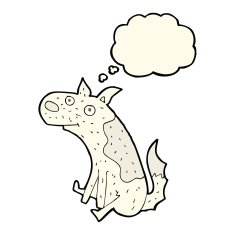 cartoon sitting dog with thought bubble N7
