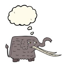 cartoon woolly mammoth with thought bubble N7