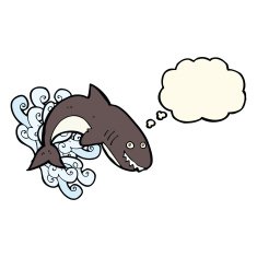 cartoon shark with thought bubble N26
