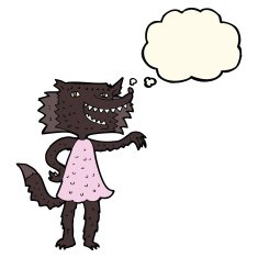 cartoon wolf girl with thought bubble N4