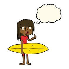 cartoon surfer girl with thought bubble N13