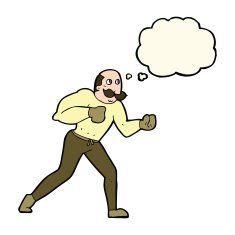 cartoon retro boxer man with thought bubble N8