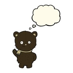 cute cartoon black bear waving with thought bubble N4