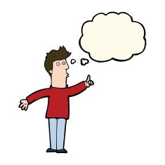 cartoon man advising caution with thought bubble N8