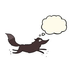 cartoon wolf running with thought bubble N4
