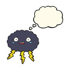 happy cartoon rain cloud with thought bubble N4