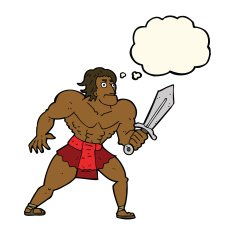 cartoon fantasy hero man with thought bubble N6