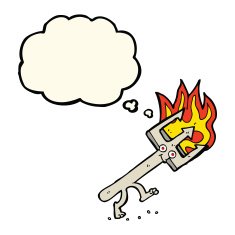 cartoon devil fork with thought bubble N7