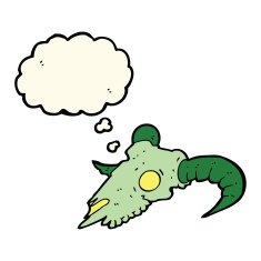 cartoon magic ram skull with thought bubble N4