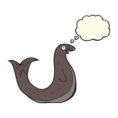 cartoon happy seal with thought bubble N16