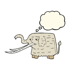 cartoon woolly mammoth with thought bubble N8