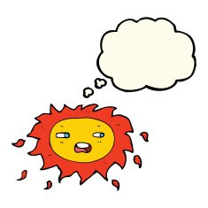 cartoon sad sun with thought bubble N7