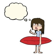 cartoon surfer girl with thought bubble N14