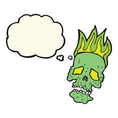 cartoon skull with thought bubble N21