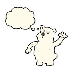 cartoon waving polar bear with thought bubble N41