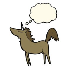 cartoon unicorn with thought bubble N30