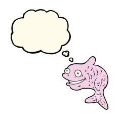 cartoon happy fish with thought bubble N18