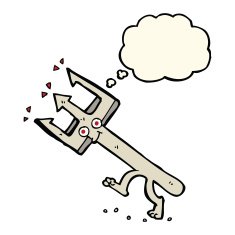 cartoon devil fork with thought bubble N8